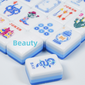 Acrylic blue-printed mahjong tiles, hand-polished, four-layer design, boxed wholesale, printed, cross-border, American style, home use.
