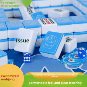 Creative Blue Doraemon Melamine Mahjong Set - Portable, perfect for family use, travel, and gifting; adorable design.