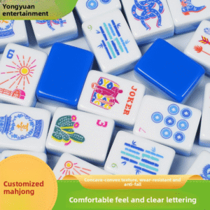 Acrylic blue-printed mahjong tiles, hand-polished, four-layer design, boxed wholesale, printed, cross-border, American style, home use.