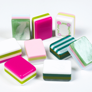 Hand-polished, multi-layered, color-printed acrylic American-style mahjong tiles in a European and American style; customizable.
