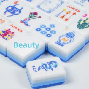 Acrylic Blue-Printed Flower American Mahjong Tiles Tiles Hand-Polished Four-Layer Design Boxed Wholesale Cross-Border Household