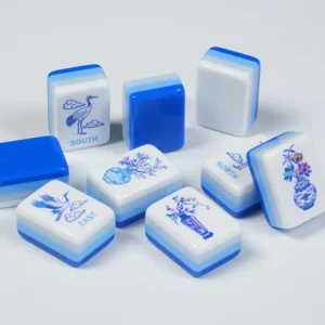 American Mahjong Tiles Blue White Porcelain-patterned Acrylic Hand-shuffled American-style Casual Entertainment Compact Mahjong