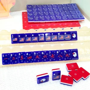 American Mahjong Tiles, 3-Layer Blue and Red Mini Mahjong Set, American Flag-Themed Leisure Mahjong Set