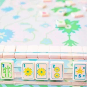 American-Style Mahjong Acrylic Tiles Color-Printed Floral Animal Designs Light Pink Background 4-Player Set Cardboard Box