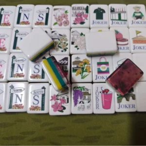 American Golf-Themed Master Edition Acrylic Four-Layer Inner-Print Wood-Grain Style Portable 4-Player Mahjong Tiles