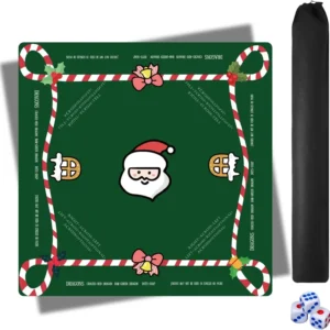 Christmas Mahjong Mat Chibi-Style All-English Holiday Design Natural Rubber Waterproof Durable Non-Slip Hemmed Silent Black