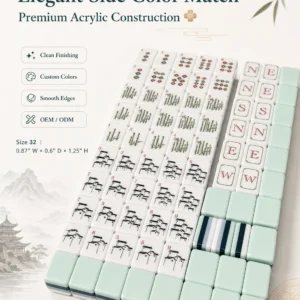 Light Blue Traditional Style, the Jade Garden Line Acrylic Mahjong Tiles-Modern Luxury Design, Suitable for 4 Players
