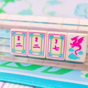American-Style Mahjong Acrylic Tiles Color-Printed Floral Animal Designs Light Pink Background 4-Player Set Cardboard Box