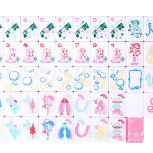 American-style Girly Mahjong Tiles, Bright pink Backing, Cowboy Boots, and Cactus Pattern