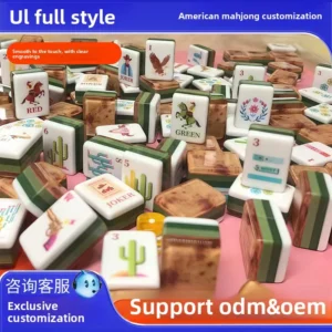 American Mahjong Tiles Four-Layer Acrylic Universal Tortoiseshell Grain Cowboy Flower Design 4-Player Set