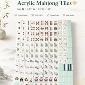 Light Blue Traditional Style, the Jade Garden Line Acrylic Mahjong Tiles-Modern Luxury Design, Suitable for 4 Players