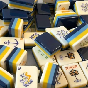 American Mahjong Tiles Dark Blue Acrylicr Mahjong Four Layer Navy Style Acrylic Mahjong Set for Home
