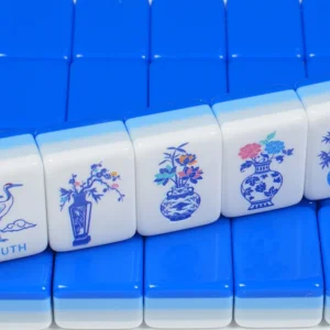 American Mahjong Tiles Blue White Porcelain-patterned Acrylic Hand-shuffled American-style Casual Entertainment Compact Mahjong