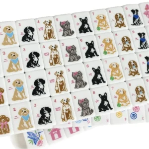 American-style Mahjong, Pink Puppy-Themed Mahjong, Mahjong Tiles for Casual Gatherings and Entertainment