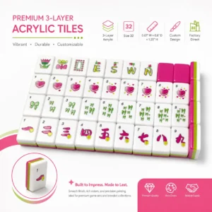 Foldable 3-Layer Acrylic Mahjong Set Strawberry Heart Bow Design Rose Red Engraved Tiles Modern Luxury for Birthday Parties
