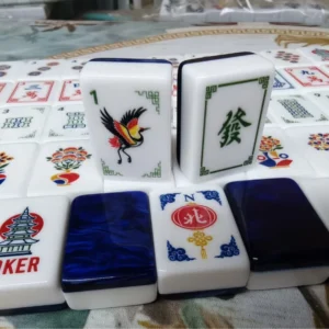 Blue Water-Patterned Pagoda-Style American Mahjong Set, High-End Luxury Double-Layer American Mahjong Set 36*25*12mm