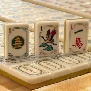 American Acrylic Mahjong Tiles in Ginger Yellow Featuring Cranes and Red Carp160 Pieces Hand-shuffled for Outdoor or Home Use