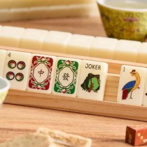 American Mahjong, Ivory-Colored Acrylic Engraved Mahjong Tiles, Set with Table and Chairs-Game Gift