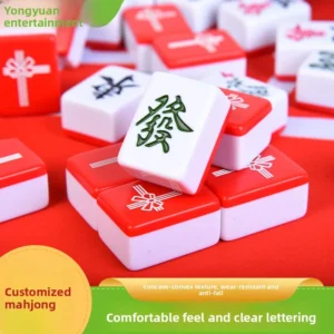 Red Festive Bow-tie Melamine Malaysian Three- or Four-player Red Mahjong Tiles Customizable for Home Use