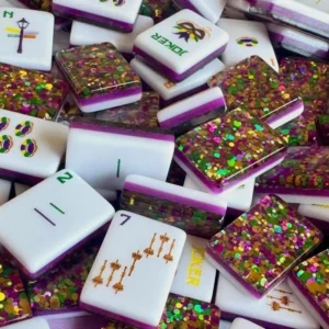 Christmas Carnival Glitter American Mahjong Tile Set, Festive Mask Mahjong Game Set
