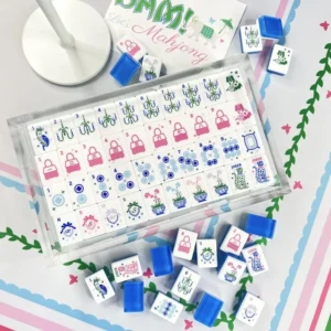 Modern Luxury American-Style Mahjong Tiles Blue Puppy-Themed Acrylic Line Art Design for Fun or Gift