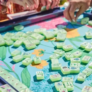 Fruit-Patterned Green Acrylic American Mahjong Tiles, Home Use & Gift Set, Hand-Shuffled High-End Crystal Mahjong Tiles