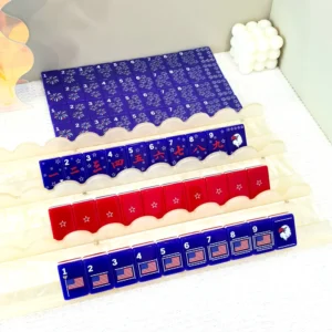 American Mahjong Tiles, 3-Layer Blue and Red Mini Mahjong Set, American Flag-Themed Leisure Mahjong Set