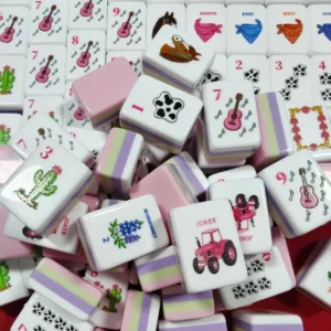 Pink 4-Tier Acrylic American Mahjong Set Girls Pink Palette Horsehead Fiddle Cactus Bear Paw 160 Pieces