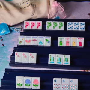 Acrylic Beach-Themed Suitcase Mahjong Set Cardboard Box Packaging for Family FriendsTable Game for Casual Fun