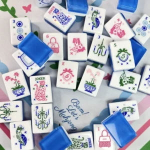 Modern Luxury American-Style Mahjong Tiles Blue Puppy-Themed Acrylic Line Art Design for Fun or Gift
