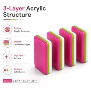 Foldable 3-Layer Acrylic Mahjong Set Strawberry Heart Bow Design Rose Red Engraved Tiles Modern Luxury for Birthday Parties