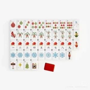 Christmas-themed American Mahjong 4-Person Mini Travel Hand-Shuffling Mahjong Set 4-Layer Acrylic Red 31.5mm*22.8mm*15mm