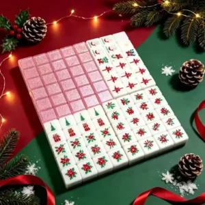 Christmas Mahjong Tiles Acrylic American Mahjong Tiles Hand-Rubbed Festive Cartoon Patterns Two-Layer Design Cardboard