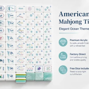 Marine Corals American Mahjong Tiles Original Design 3-Layer Acrylic Turquoise Green Portable Entertainment