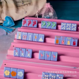 American-Style Mahjong Tiles Vacation-Themed Surfboard Flamingo Designs Acrylic Material Purple Background Cardboard Box