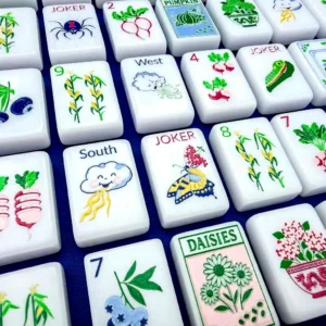 American-Style 4-Player Mahjong Set Floral Fruit Designs Crystal-Effect Acrylic Tiles Fade-Resistant Cardboard Box Packaging