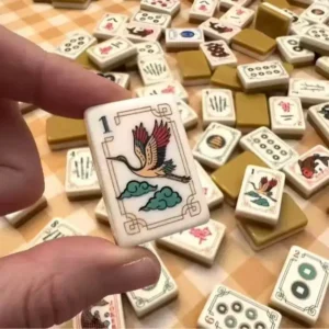 Two-layer Yellow Crane-pattern Acrylic American Mahjong Tiles Household Gift Set Hand-shuffled