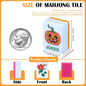 Halloween American Melamine Mahjong Set 1.2-inch Pumpkin Cat Witch and Ghost Mini Mahjong Tiles 160-piece