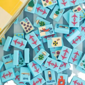 Modern American-style Mahjong Blue Coast Vacation Theme Water Resistant Acrylic Mahjong Tile Set 160 Portable Entertainment