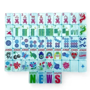 American Modern Luxury Mahjong Tiles Blue Butterfly Pattern Acrylic Hand-rubbed Home Use Gift Set